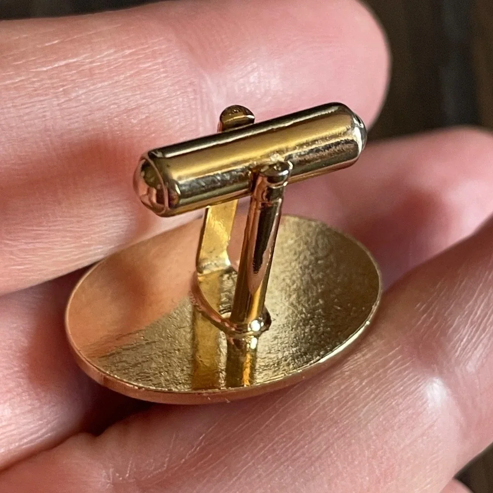 Vintage Gold Tone Cufflinks‎ Oval Tiger Eye Stone Elegant Mens Jewelry